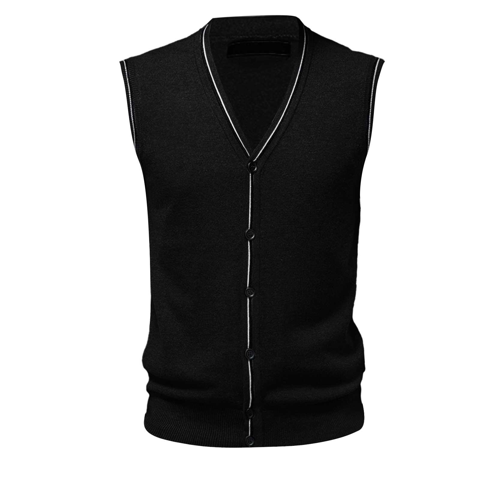 thumbnail image 4 of Chaleco de lana con cuello en V y hebilla para hombre - Color liso, sin cuello, ideal para citas o trabajo - Para todas las estaciones (M-XXXL), 4 of 5
